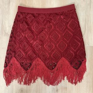 Wrangler lace, fringe western mini skirt